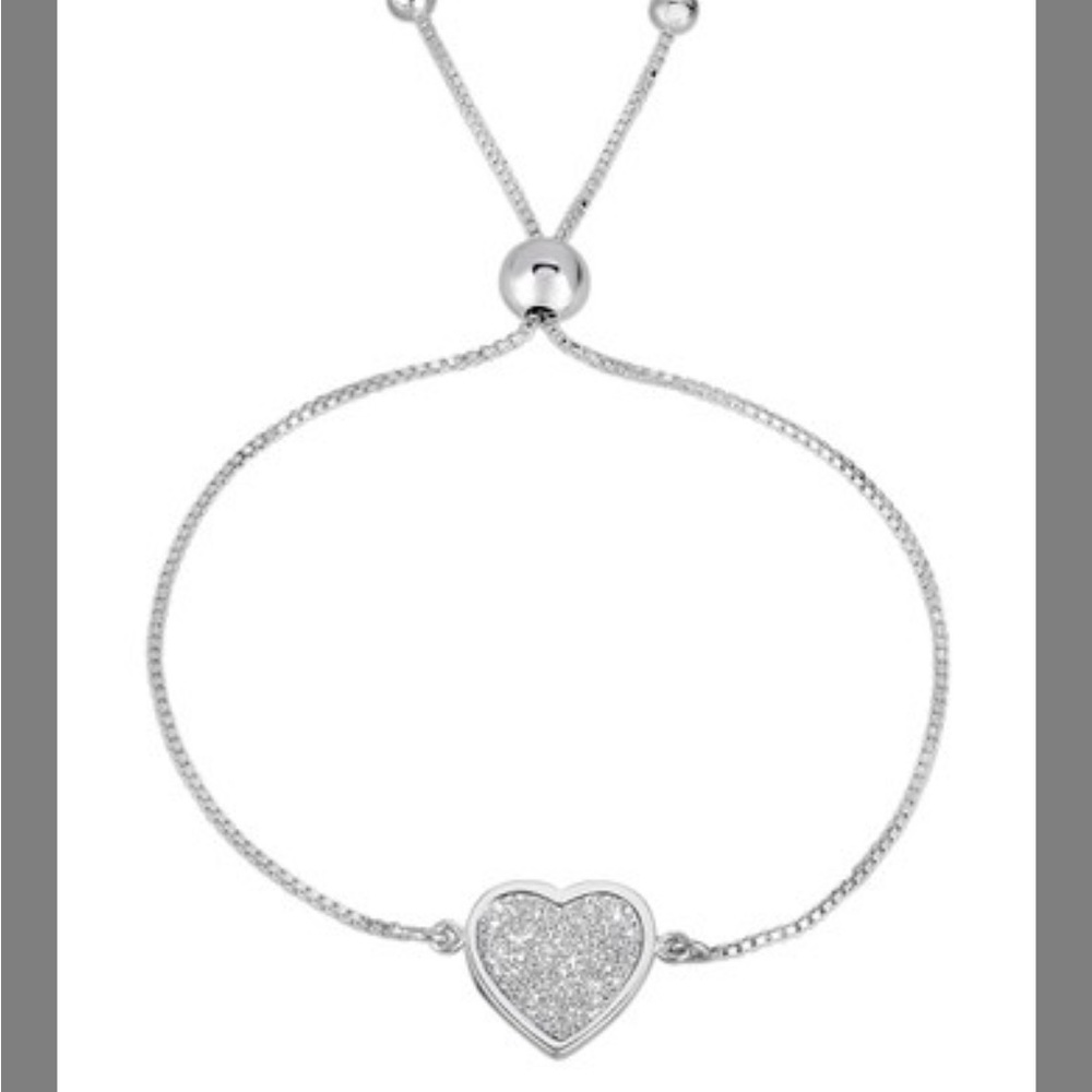 Crystal & Sterling Silver Heart Adjustable Bracelet